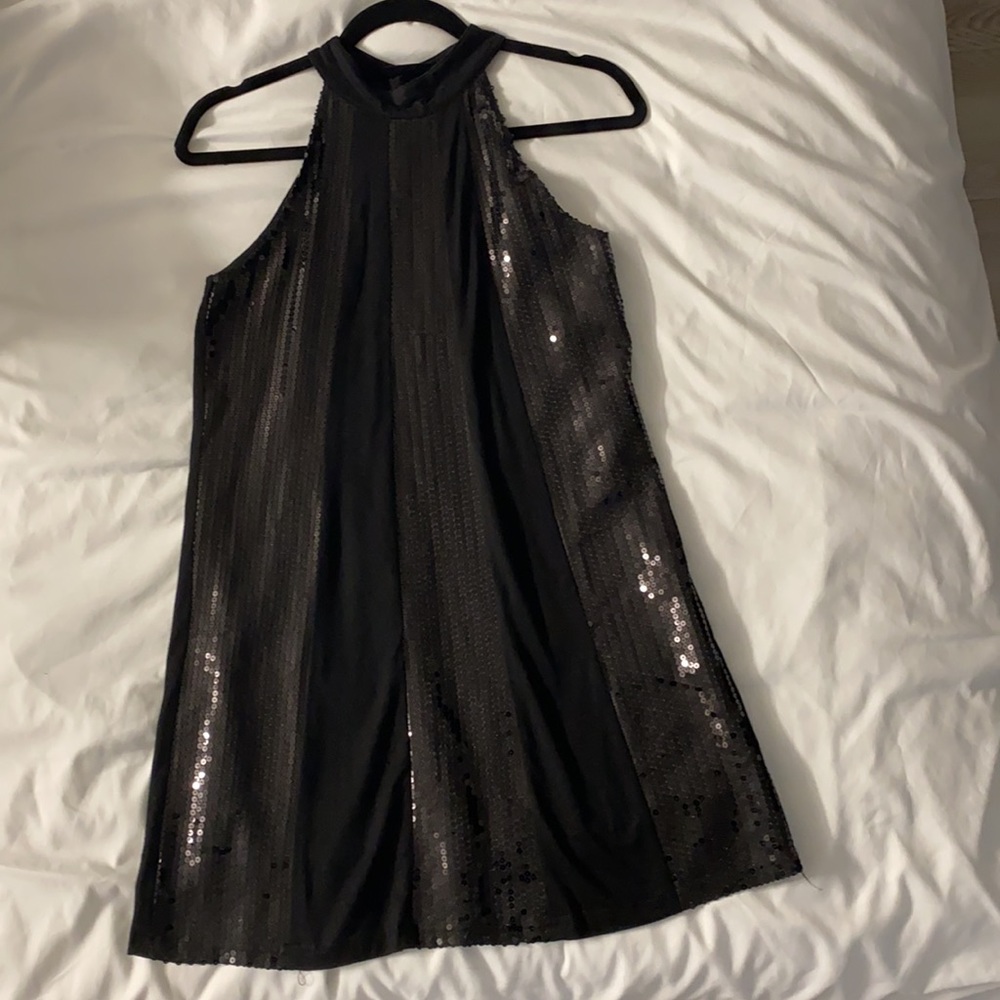 Black Mini Sequin Stripped Dress